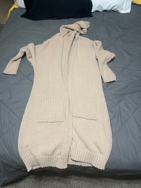 Beige Open-Front Hooded Women's Sweater Cardigan